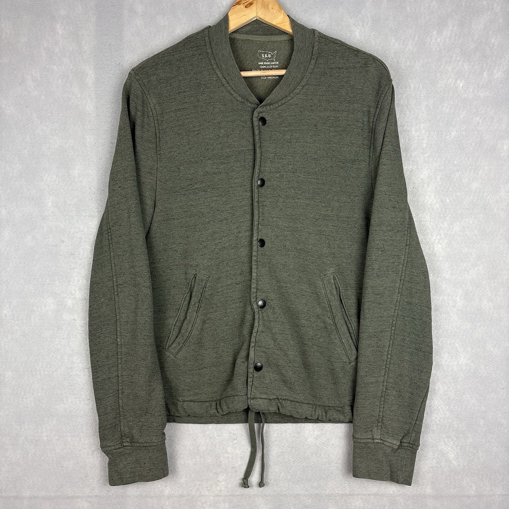 Save Khaki United S.K.U. Bomber Jacket Mens Medium Green Snap Button Made In USA
